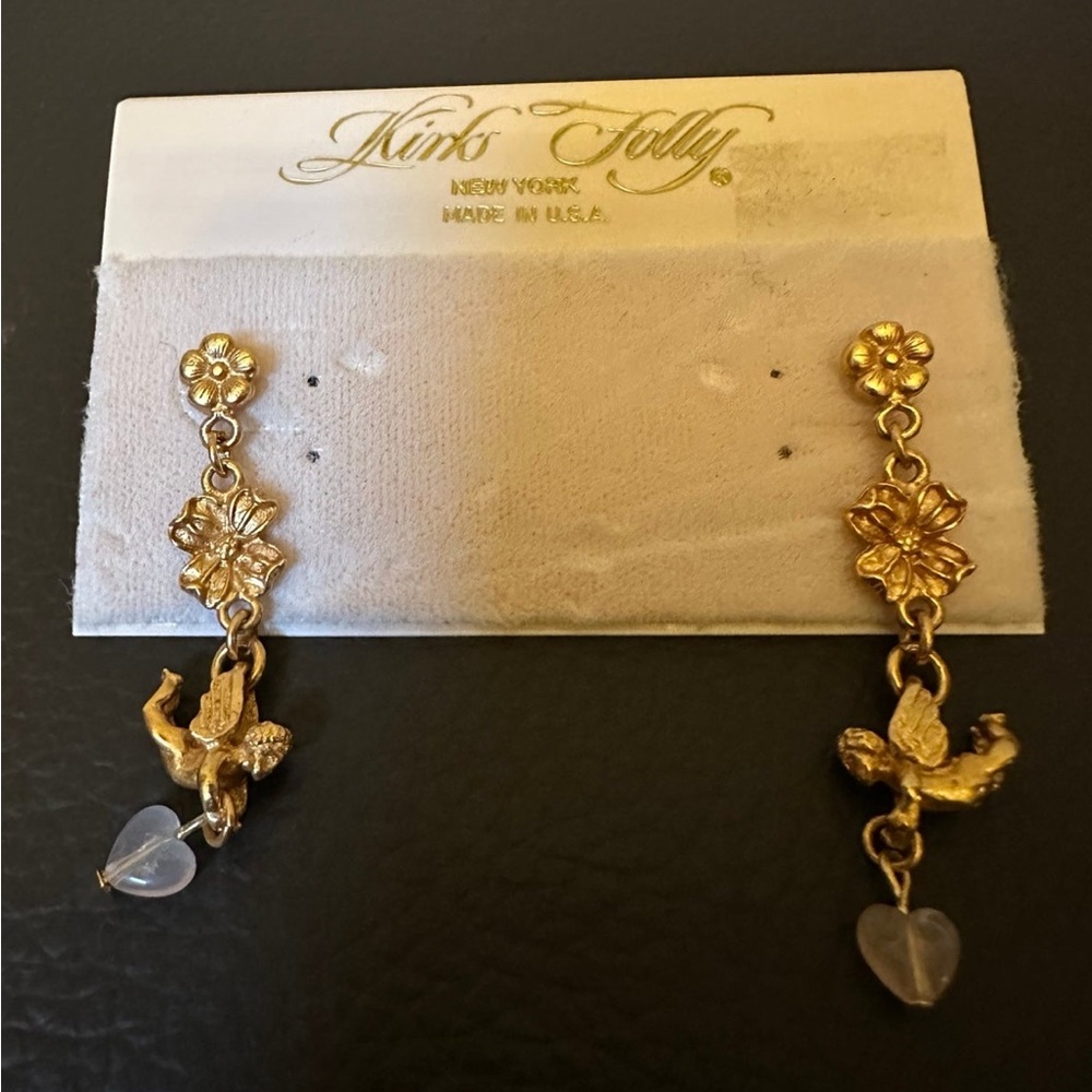 Vintage Kirks Folly Heart Earrings Dangle Cupid Cherub, Kirks Folly Jewelry